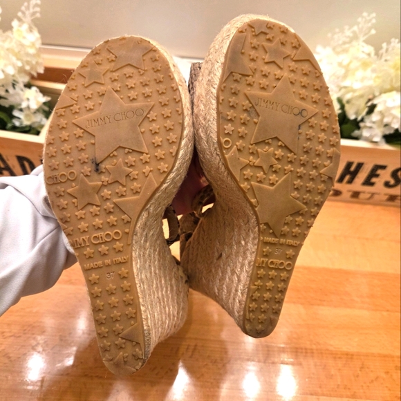 Jimmy Choo Snake Embossed Heels Espadrille Sandals Platform Python 37/6.5 - Picture 6 of 10